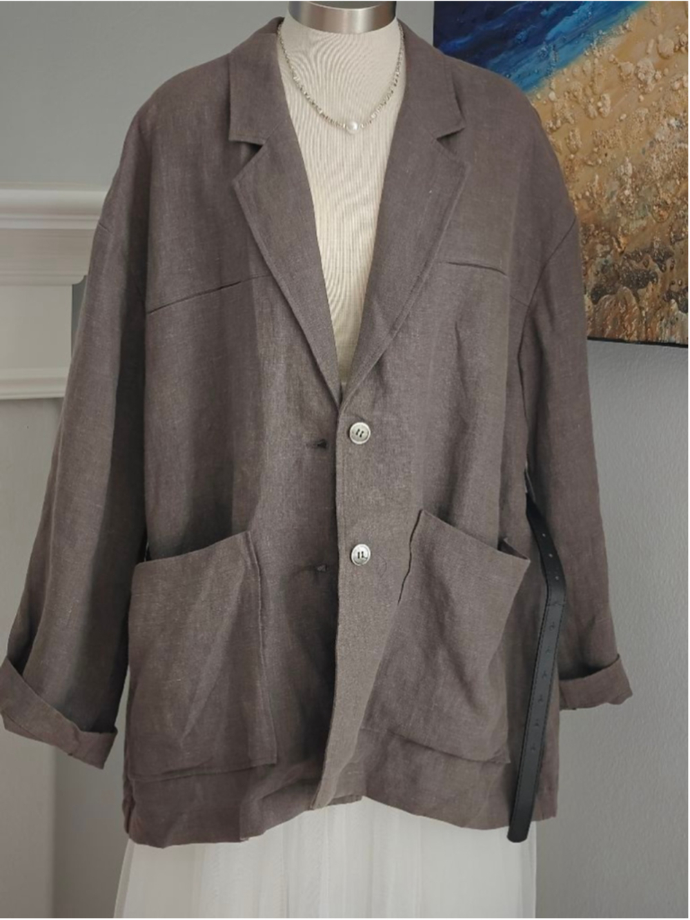100% Linen Women's Brown Blazer Jacket
